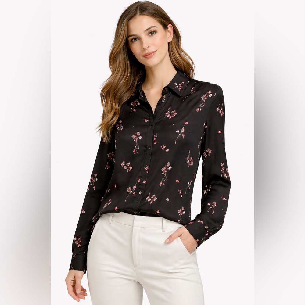 H&M Blouse Black, Collared, long sleeve, button down style Size 12